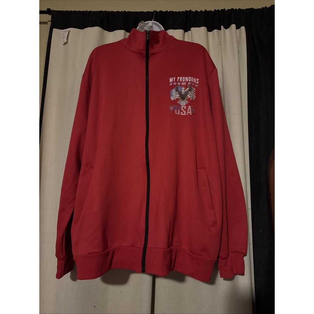 Vintage My Pronouns Are USA Classic Jacket 2XL Red Eagle Flag Patriotic America